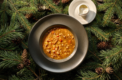 Грибной суп из куршских белых грибов с перловой крупой